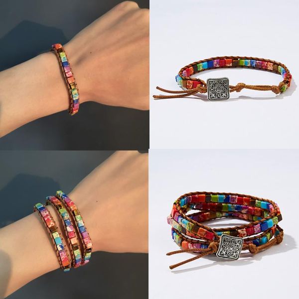 charm bracelets 1/3 layer square seven chakras emperor stone hand-knotted adjustable bracelet boho leather natural beads wrap, Golden;silver
charm bracelets 1/3 layer square seven chakras emperor stone hand-knotted adjustable bracelet boho leather natural beads wrap, Golden;silver
