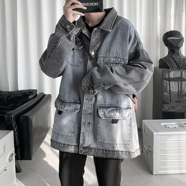 men's jackets autumn contrast denim jacket fashion retro multi-pocket tooling mens streetwear loose hip-hop bomber men, Black;brown
men's jackets autumn contrast denim jacket fashion retro multi-pocket tooling mens streetwear loose hip-hop bomber men, Black;brown