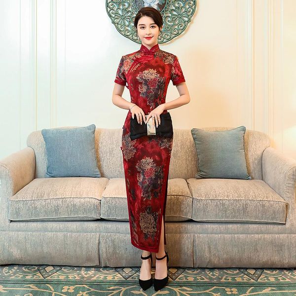 ethnic clothing satin banquet party dress gown female print flower cheongsam vintage big size mandarin collar qipao long split vestidos, Red
ethnic clothing satin banquet party dress gown female print flower cheongsam vintage big size mandarin collar qipao long split vestidos, Red