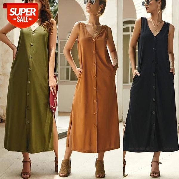 v neck sleeveless single row buttons side split tank maxi dress summer women loose casual long dresses a line elegant sundress #bp0n, White;black
v neck sleeveless single row buttons side split tank maxi dress summer women loose casual long dresses a line elegant sundress #bp0n, White;black