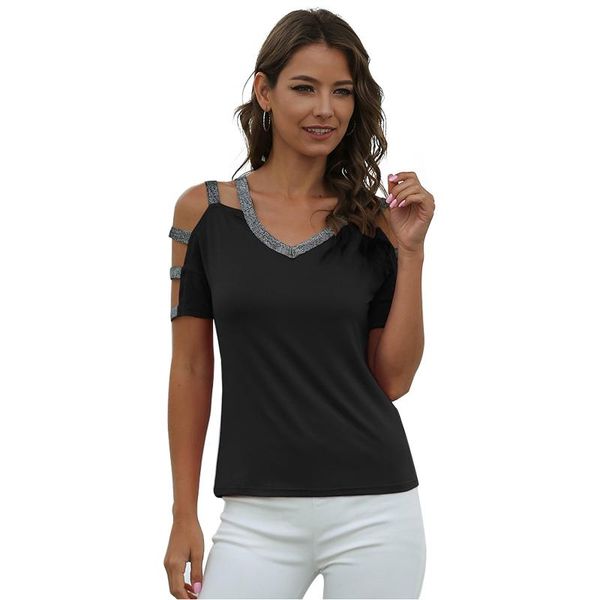 women's t-shirt summer off shoulder women t shirt solid color v neck casual hollow out streetwear short sleeve tee, White
women's t-shirt summer off shoulder women t shirt solid color v neck casual hollow out streetwear short sleeve tee, White