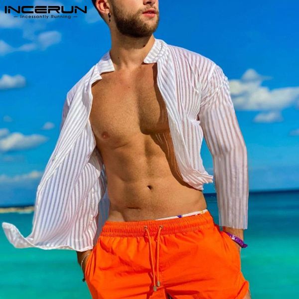 men's casual shirts men stylish long shirt micro-transparent blouse all-match solid comfortable stripe long-sleeved s-5xl incerun, White;black
men's casual shirts men stylish long shirt micro-transparent blouse all-match solid comfortable stripe long-sleeved s-5xl incerun, White;black