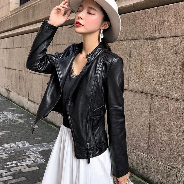 women's leather & faux anyin small dress short locomotive sheepskin korean version slim figure thin jacket spring, Black
women's leather & faux anyin small dress short locomotive sheepskin korean version slim figure thin jacket spring, Black