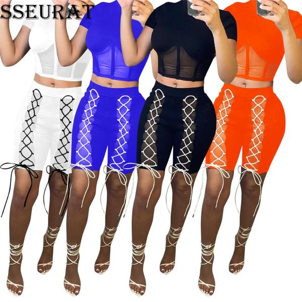 women's tracksuits sseurat mesh patchwork bandage shorts set women short sleeve and lace up suits clubwear matching sets, Gray
women's tracksuits sseurat mesh patchwork bandage shorts set women short sleeve and lace up suits clubwear matching sets, Gray