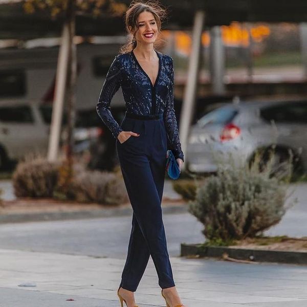 2021 jumpsuits arabic prom dresses with pockets v neck long sleeve lace appliqued beads formal evening gowns, Black
2021 jumpsuits arabic prom dresses with pockets v neck long sleeve lace appliqued beads formal evening gowns, Black
