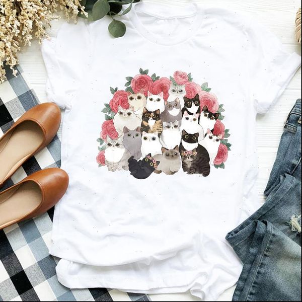 women lady cat 90s trend floral flower friends cartoon animal print tshirt shirt graphic female t tee womens t shirt, White
women lady cat 90s trend floral flower friends cartoon animal print tshirt shirt graphic female t tee womens t shirt, White