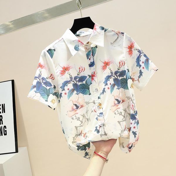 women's blouses & shirts floral print shirt women blouse 2021 summer turn-down collar single-breasted short sleeve korean blusas, White
women's blouses & shirts floral print shirt women blouse 2021 summer turn-down collar single-breasted short sleeve korean blusas, White