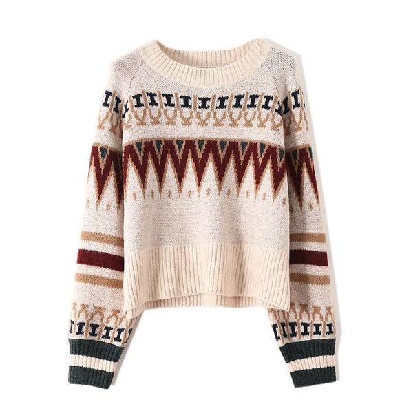 women's sweaters women loose crop sweater 2021 o-neck geometric jacquard knit full and pullovers knitting, White;black
women's sweaters women loose crop sweater 2021 o-neck geometric jacquard knit full and pullovers knitting, White;black
