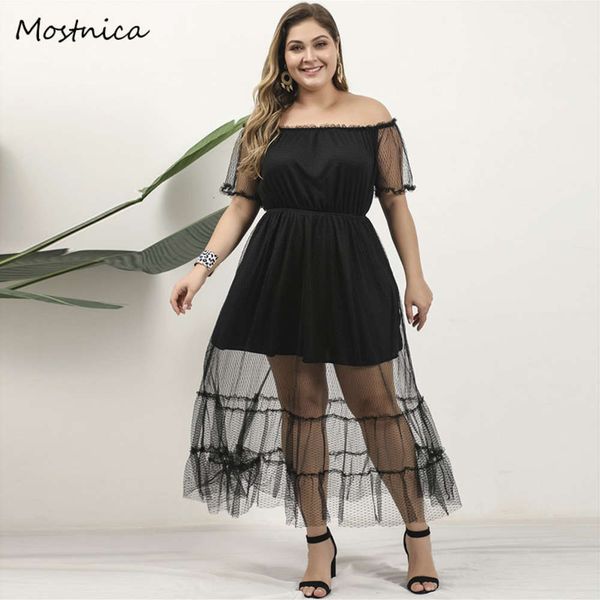 off shoulder black mesh lace dress large women's simple style irregular elegance, Black;gray
off shoulder black mesh lace dress large women's simple style irregular elegance, Black;gray