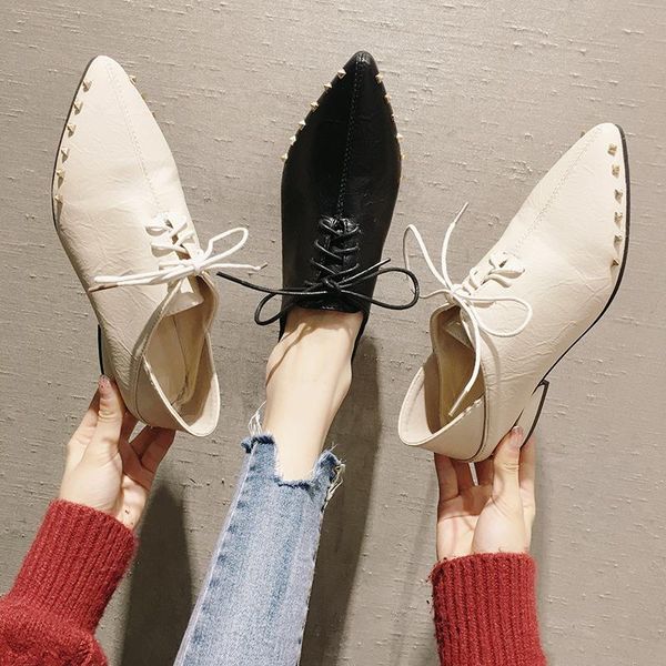 women's shoes fashion rivet single shoes 2021 spring new pointed toe lace-up leather, Black
women's shoes fashion rivet single shoes 2021 spring new pointed toe lace-up leather, Black