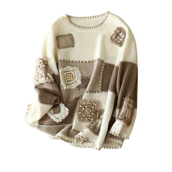 women's sweaters shuchan 30% cashmere 70% wool sweater women indie folk appliques patchwork womens loose knit pullover autumn fashion, White;black
women's sweaters shuchan 30% cashmere 70% wool sweater women indie folk appliques patchwork womens loose knit pullover autumn fashion, White;black