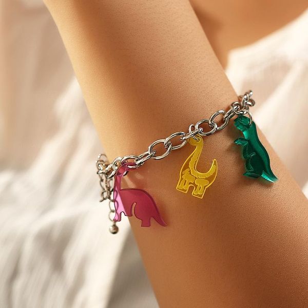 link, chain ins hip- cute dinosaur pendant bracelet cartoon acrylic candy color for women girls summer fashion jewelry, Black 
link, chain ins hip- cute dinosaur pendant bracelet cartoon acrylic candy color for women girls summer fashion jewelry, Black