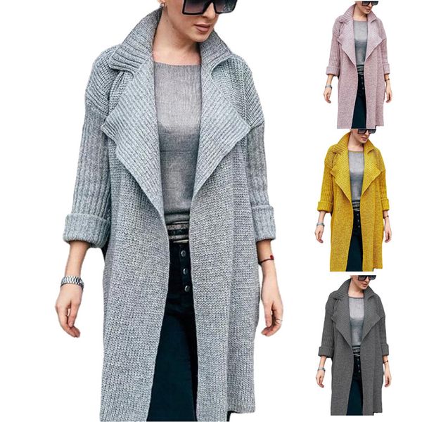 cross-border foreign trade winter european and american lapel knitted cardigan stitching solid color large long style womens knitwear sweate, White
cross-border foreign trade winter european and american lapel knitted cardigan stitching solid color large long style womens knitwear sweate, White