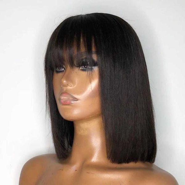 hair bulks peruvian straight bob with bang full machine made human for women 8 10 12 14 16 inch, Black 
hair bulks peruvian straight bob with bang full machine made human for women 8 10 12 14 16 inch, Black