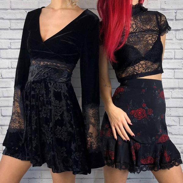 women's t-shirt spring black flannel & transparent floral lace deep v neck flare sleeve short punk gothic t shirt for women clubwe, White
women's t-shirt spring black flannel & transparent floral lace deep v neck flare sleeve short punk gothic t shirt for women clubwe, White