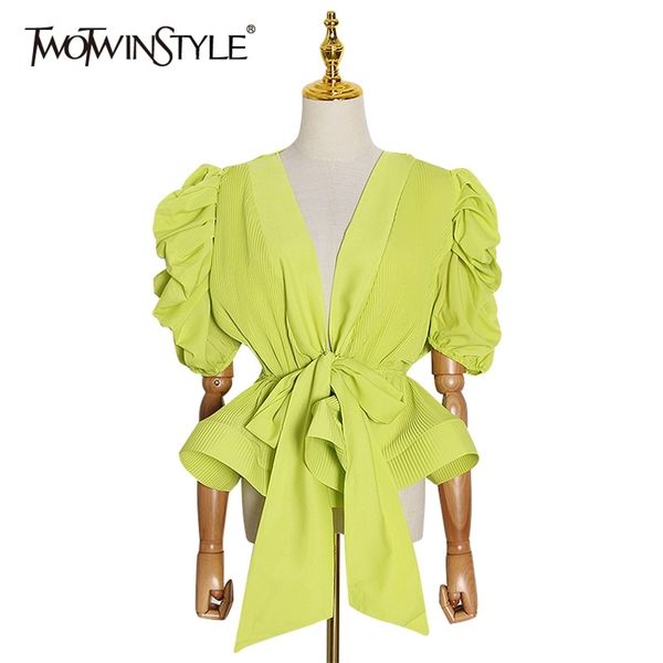 twotwinstyle elegant loose women shirt v neck puff half sleeve tunic lace up bow patchwork ruffles blouse female fashion summer 210225, White
twotwinstyle elegant loose women shirt v neck puff half sleeve tunic lace up bow patchwork ruffles blouse female fashion summer 210225, White