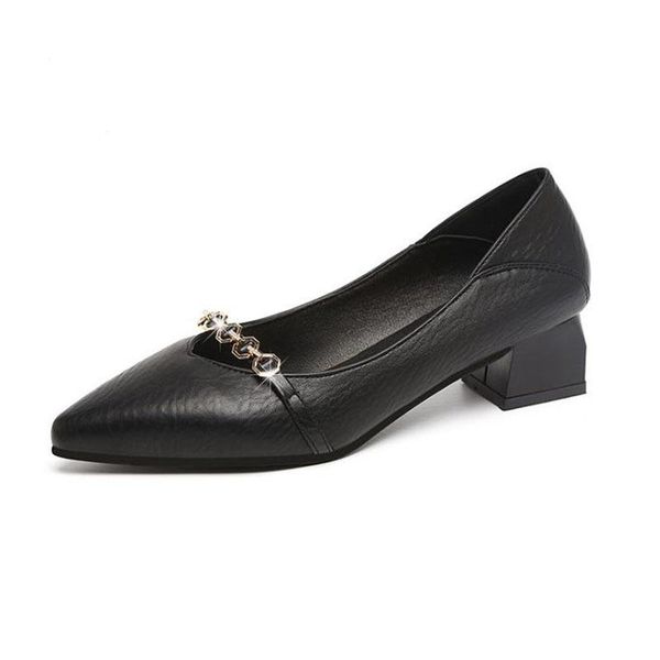2021 european and american new women's pointed high-heeled single shoes thick heel heightening women's shoes, Black