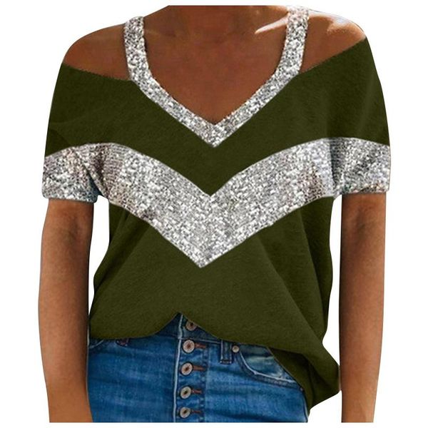women's t-shirt sequins patchwork off shoulder women summer halter v-neck short sleeve t shirt plus size tees tshirts womans cloth, White
women's t-shirt sequins patchwork off shoulder women summer halter v-neck short sleeve t shirt plus size tees tshirts womans cloth, White