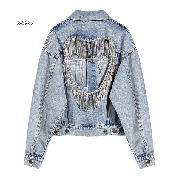 women's jackets loose fit rhinestones hollow out denim jacket lapel long sleeve women coat fashion tide spring autumn, Black;brown
women's jackets loose fit rhinestones hollow out denim jacket lapel long sleeve women coat fashion tide spring autumn, Black;brown