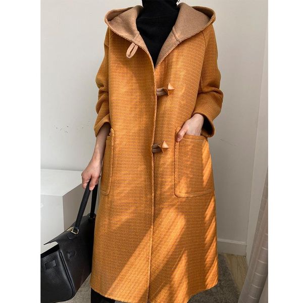 women's wool & blends ocean orange loose hooded coat double faced mid long korean autumn winter versatile women, Black
women's wool & blends ocean orange loose hooded coat double faced mid long korean autumn winter versatile women, Black