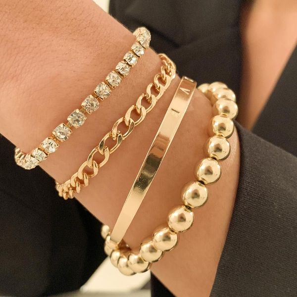 charm bracelets women punk thick gold color love letters fashion jewelry 4pcs crystals beaded curb cuban chain set, Golden;silver
charm bracelets women punk thick gold color love letters fashion jewelry 4pcs crystals beaded curb cuban chain set, Golden;silver