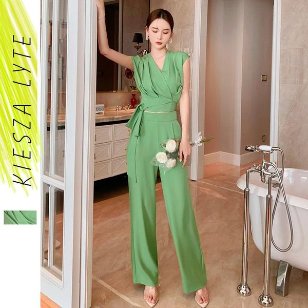 women's two piece pants set 2021 summer daily suit women bandage long wide leg suits office wear, White
women's two piece pants set 2021 summer daily suit women bandage long wide leg suits office wear, White