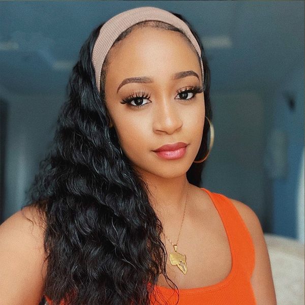 long wavy headband wig brazilian remy human hair machine made half scarf wigs 180 density wig for black women, Black;brown
long wavy headband wig brazilian remy human hair machine made half scarf wigs 180 density wig for black women, Black;brown