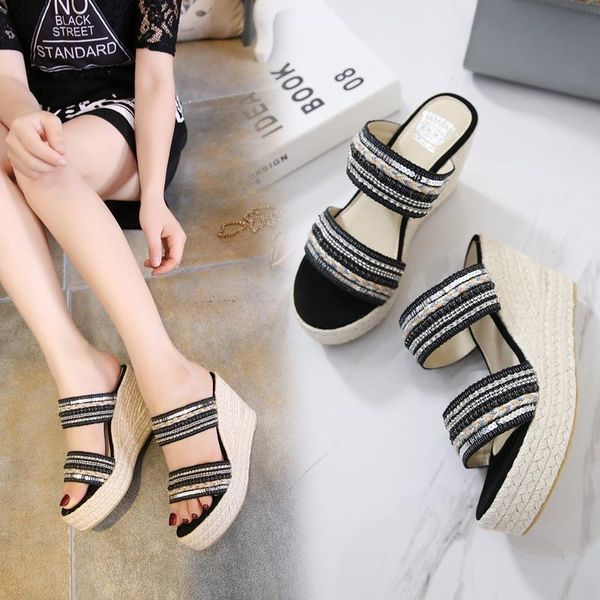 slippers shoes women house platform string bead on a wedge pantofle slides heeled mules soft 2021 high scandals canvas basic sw, Black
slippers shoes women house platform string bead on a wedge pantofle slides heeled mules soft 2021 high scandals canvas basic sw, Black