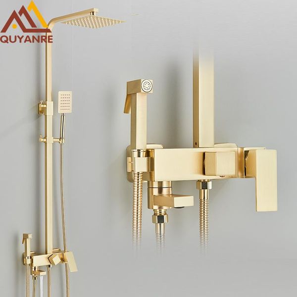 bathroom shower sets brushed gold faucet wall mounted system kit rainfall cold mixer 4-way with bidet
bathroom shower sets brushed gold faucet wall mounted system kit rainfall cold mixer 4-way with bidet