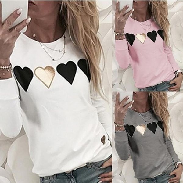 women love print casual blouse round neck long sleeve pullover am1479, White