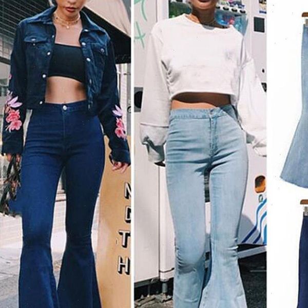 fashion solid color women jean high waist slim bell bottoms denim pants trousers sports leggings, Blue
fashion solid color women jean high waist slim bell bottoms denim pants trousers sports leggings, Blue