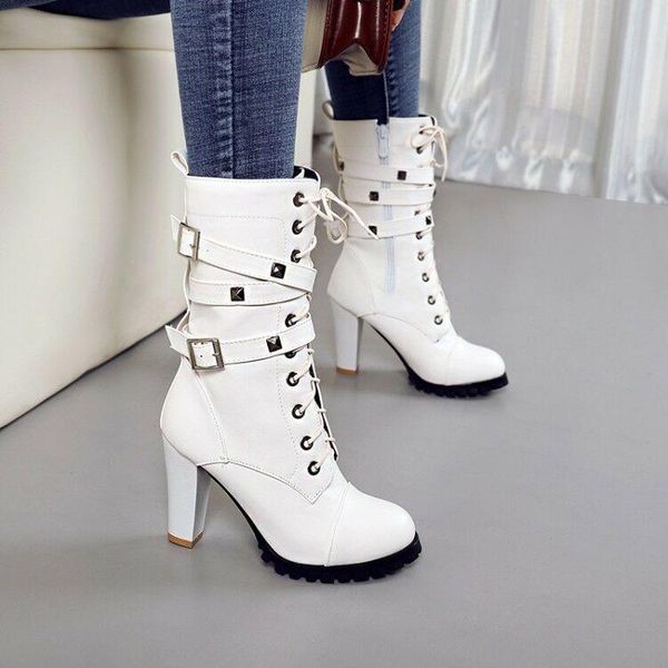 boots womens mid calf rivet buckle block high heel pumps chunky shoes size motor, Black
boots womens mid calf rivet buckle block high heel pumps chunky shoes size motor, Black