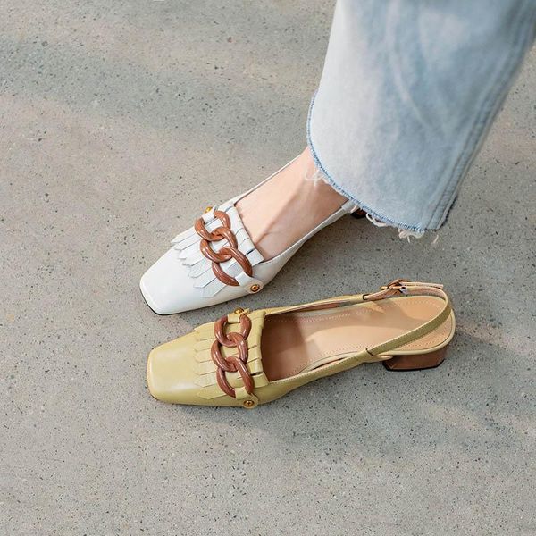 sandals genuine cowhide muller slippers for women's shoes chain decoration fringed mid heels square toe women, Black
sandals genuine cowhide muller slippers for women's shoes chain decoration fringed mid heels square toe women, Black