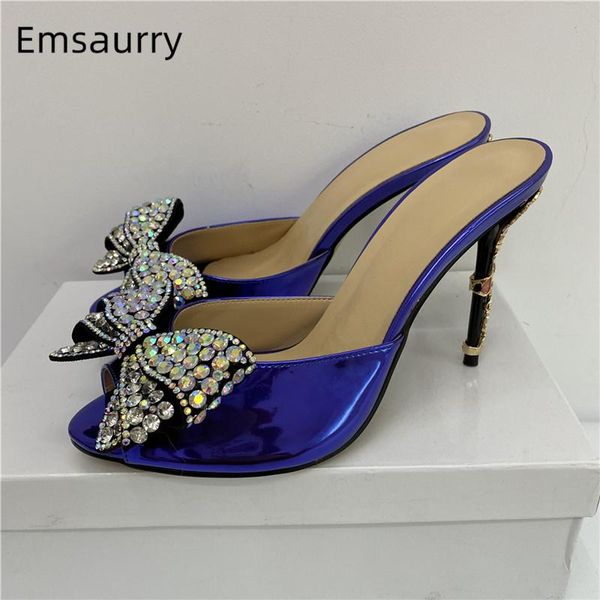 sandals luxury crystal butterfly-knot women summer metal petal decor thin high heels peep toe patent leather slingbacks mules, Black
sandals luxury crystal butterfly-knot women summer metal petal decor thin high heels peep toe patent leather slingbacks mules, Black