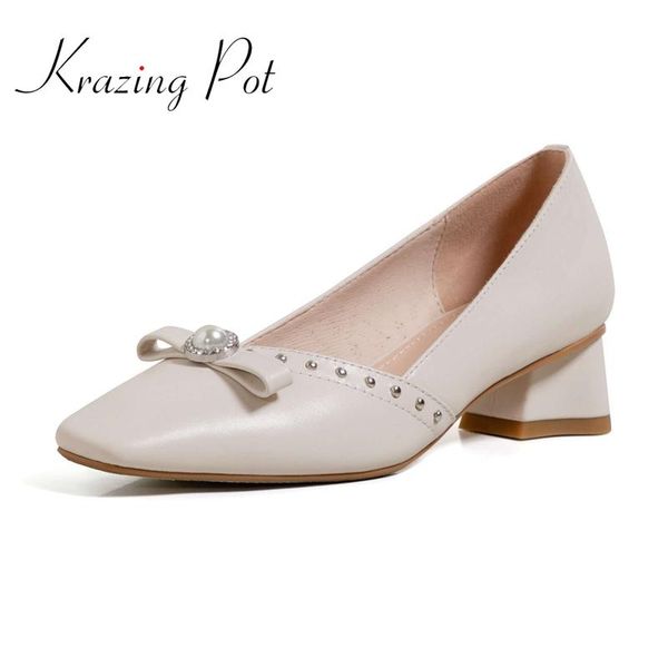 krazing pot genuine leather square toe med heel pearl decoration french romantic beauty girls dating slip on women pumps l20, Black
krazing pot genuine leather square toe med heel pearl decoration french romantic beauty girls dating slip on women pumps l20, Black