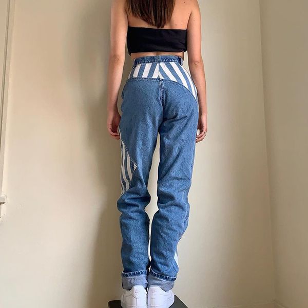 skinny striped vintage blue jeans women casual patchwork high waist denim pants capris fashion pocket long trousers, Black;white
skinny striped vintage blue jeans women casual patchwork high waist denim pants capris fashion pocket long trousers, Black;white