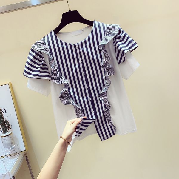 2021 summer new striped panel shirt loose-fitting short sleeve plied female femme blouse mujer 6tev, Black
2021 summer new striped panel shirt loose-fitting short sleeve plied female femme blouse mujer 6tev, Black