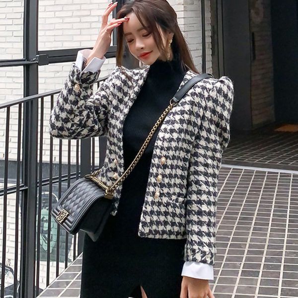 2021 new autumn winter fashion vintage za women houndstooth tweed jacket double breasted outwear long sleeve short wool coat casaco femme 0v, Black;brown
2021 new autumn winter fashion vintage za women houndstooth tweed jacket double breasted outwear long sleeve short wool coat casaco femme 0v, Black;brown