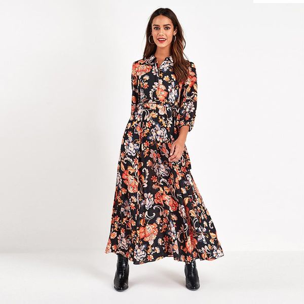 casual dresses chic floral print long maxi dress women elegant turn down collar shirt three quarter sleeve bohemian sashes, Black;gray
casual dresses chic floral print long maxi dress women elegant turn down collar shirt three quarter sleeve bohemian sashes, Black;gray