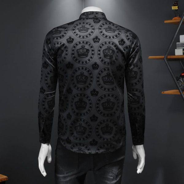 men's casual shirts luxury black crown flocking men business formal dress shirt long sleeve men's camisa social masculina, White;black
men's casual shirts luxury black crown flocking men business formal dress shirt long sleeve men's camisa social masculina, White;black