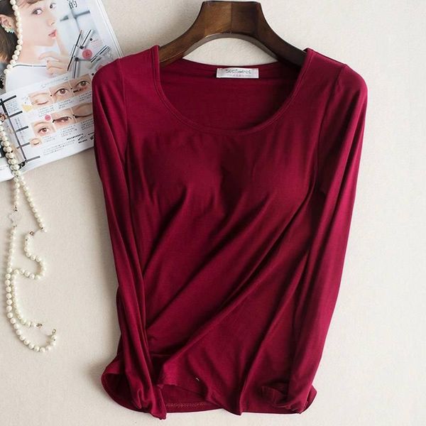 women's t-shirt bra padded basic women modal long sleeve o neck solid tee shirt built in casual soft breathable 2021, White
women's t-shirt bra padded basic women modal long sleeve o neck solid tee shirt built in casual soft breathable 2021, White