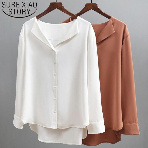 women's blouses & shirts 2021 spring chiffon solid blouse women long sleeve loose button blusas mujer de moda 5134 50, White
women's blouses & shirts 2021 spring chiffon solid blouse women long sleeve loose button blusas mujer de moda 5134 50, White