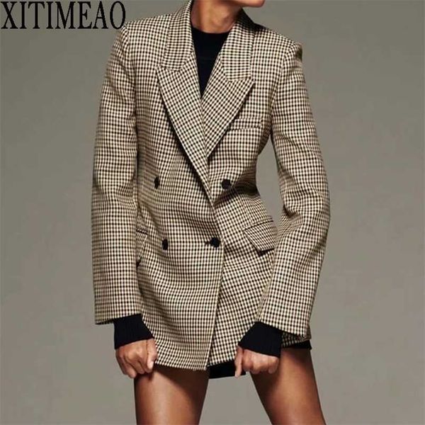 za women fashion autumn plaid suit work office lady slim double breasted casual female blazer coat 211019, White;black
za women fashion autumn plaid suit work office lady slim double breasted casual female blazer coat 211019, White;black