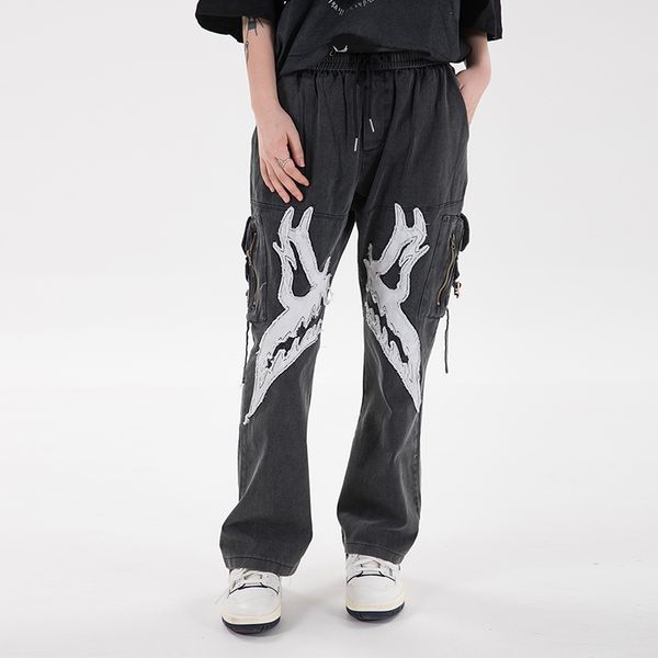 loose graffiti jeans with pockets for men and women drawstring straight overalls high street denim trousers, Blue
loose graffiti jeans with pockets for men and women drawstring straight overalls high street denim trousers, Blue