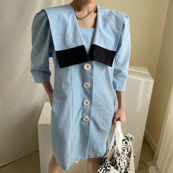 casual dresses korean chic summer french navy blue black and white hit color single-breasted loose casual puff sleeve dress n3j2, Black;gray
casual dresses korean chic summer french navy blue black and white hit color single-breasted loose casual puff sleeve dress n3j2, Black;gray