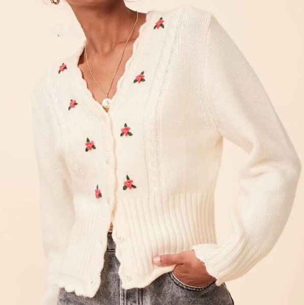 2021 france french france white emile cardigans floral embroidered women sweater vintage buttons long sleeve knitted sweater, White;black
2021 france french france white emile cardigans floral embroidered women sweater vintage buttons long sleeve knitted sweater, White;black