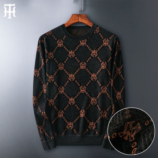 sweater knit ted men's fashion my jacquard velvet bottomed round neck european, White;black
sweater knit ted men's fashion my jacquard velvet bottomed round neck european, White;black