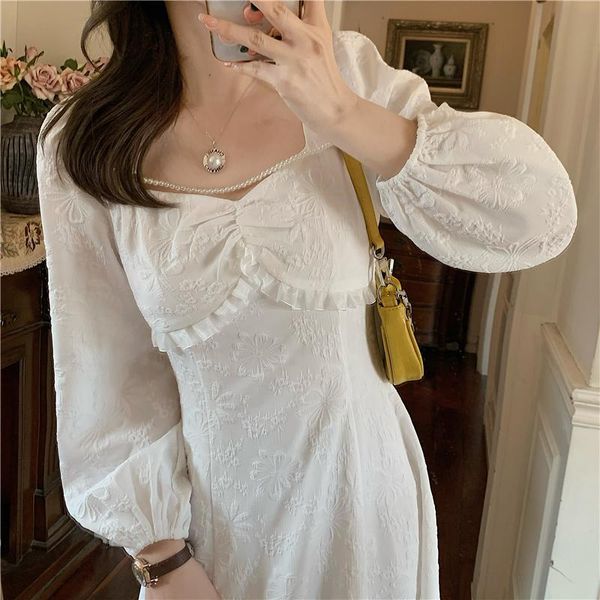 casual dresses women elegant dress 2021 spring autumn korean french beaded square collar white ladies ruffles long robe vestidos, Black;gray
casual dresses women elegant dress 2021 spring autumn korean french beaded square collar white ladies ruffles long robe vestidos, Black;gray