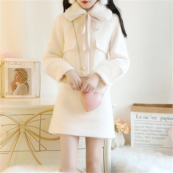 two piece dress lovely sweet mini skirt suit lambs wool collar bow lace-up solid color slim 2 set women 2021 winter, White
two piece dress lovely sweet mini skirt suit lambs wool collar bow lace-up solid color slim 2 set women 2021 winter, White