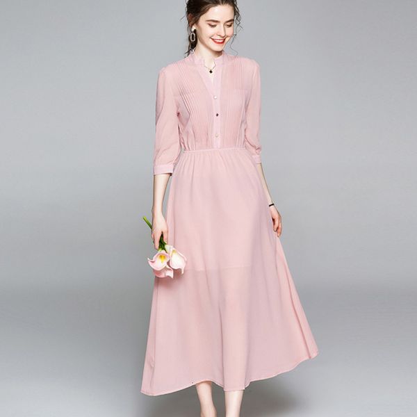 2021 new autumn korean elegant o-neck pink casual long women single breasted elastic waist vestidos chic chiffon maxi v76j, Black;gray
2021 new autumn korean elegant o-neck pink casual long women single breasted elastic waist vestidos chic chiffon maxi v76j, Black;gray